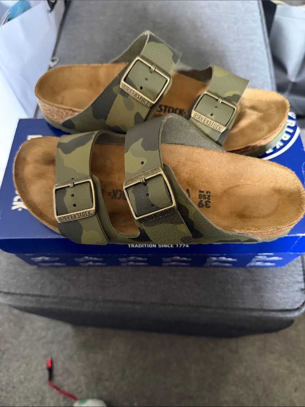 Birkenstock womens Arizona Sandals in Camo Green and Brown